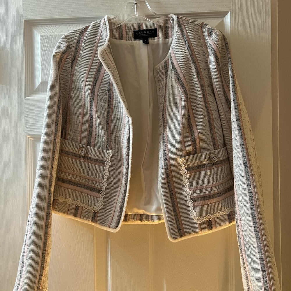 Laundry by Shelli Segal Women's Striped Jacket - Cream and Pink